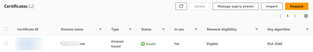 AWS Certificates page screenshot