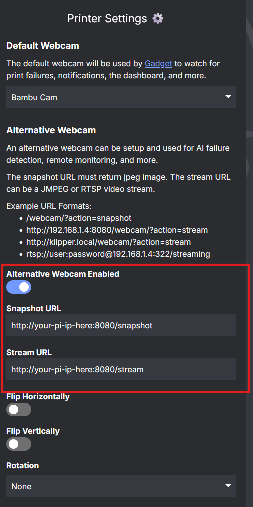 a screenshot showing configuring the octoeverywhere app with the details of your Pi